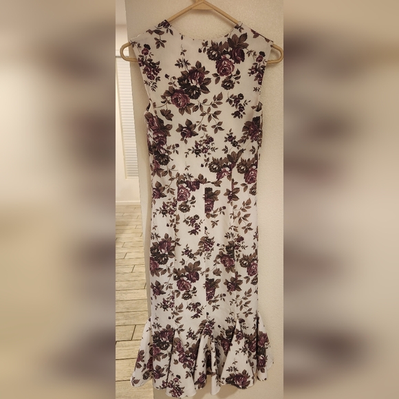 Bettie Page Retro Wiggle Dress Purple Rose Print Sz XS - Picture 2 of 7